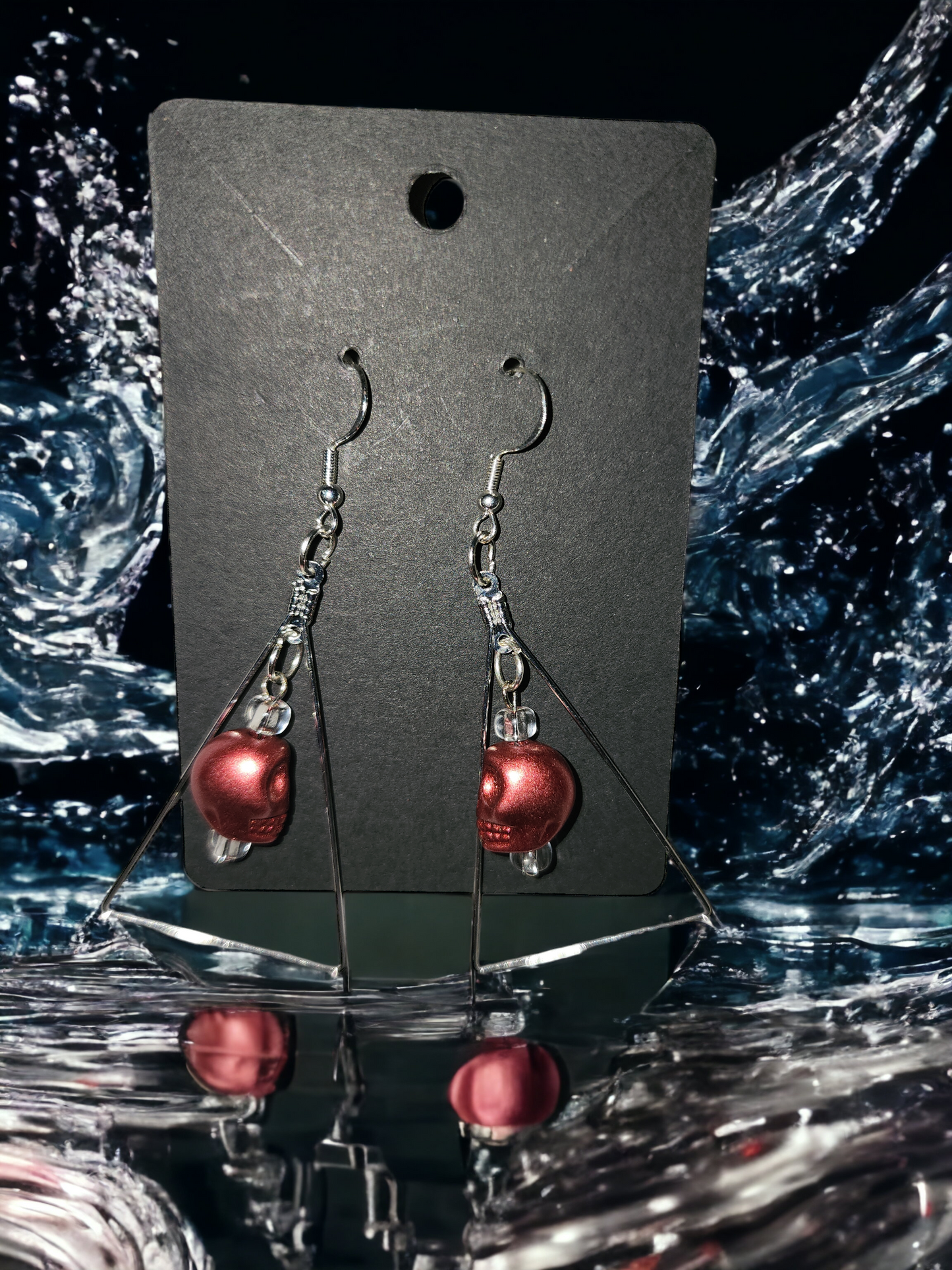 Red skull siver earrings